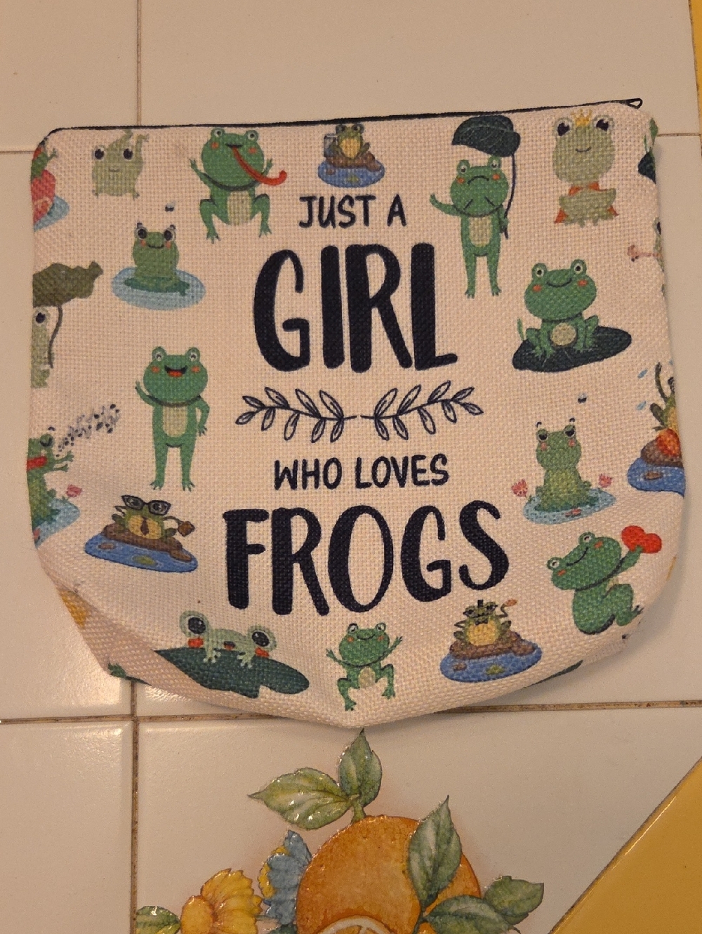 Just A Girl Who Loves Frogs Canvas Makeup Pouch - Green Frog Print